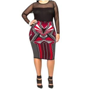 Ashley Stewart Scuba Skirt Pencil Bodycon Stretchy Geometric Knit Size 14/16